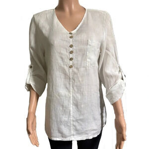 TERZO MILLENNIO Women’s Pullover 100% Linen White Top made in italy